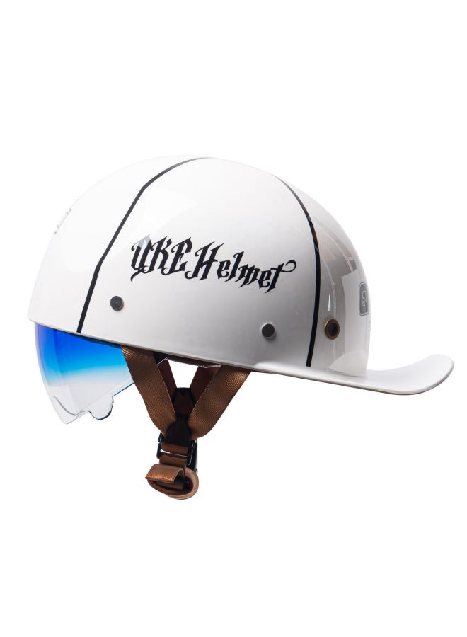 Retro Motorcycle Half Helmet, Unisex, 005 White with International Gradient Blue Lens