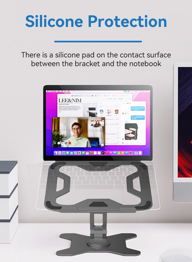LEOKOR 360 Degree Rotating Adjustable Laptop Stand, Ergonomic Foldable Desktop Computer Stand Compatible with iPad MacBook Pro/Air Dell Asus Notebook 10-17 Inch (Grey) - Image 3