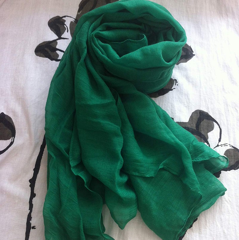 woogwin Women's Cotton Scarves Lady Light Soft Fashion Solid Scarf Wrap Shawl (One Size, DarkGreen) - Image 3