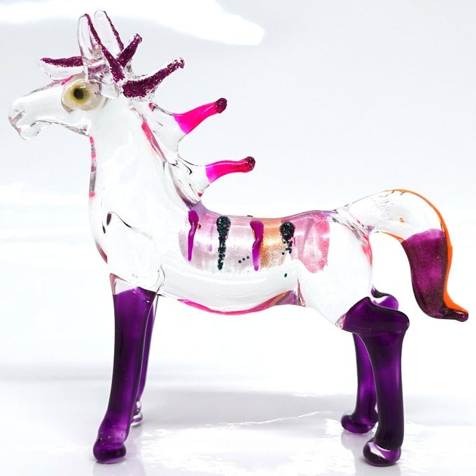 HORSE MINIATURE FIGURINE HANDMADE BLOWN GLASS ART TINY ANIMAL COLLECTIBLE SCULPTURE UNIQUE HOME DECOR GIFT MULTIPURPLE