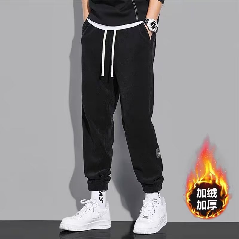 Winter Fleece Corduroy Casual Mens Pants Black fleece-lined [counter quality]] 