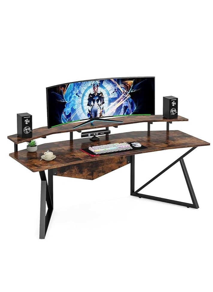 Royal Polar Large Computer Desk Home Office Desk Wing-Shaped Gaming Studio Desk 70.9” Workstation with Monitor Stand Removable Speaker Stand Headphone Stand Cup Holder  - Image 1