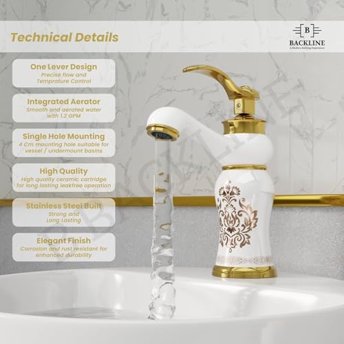 B Backline Basin Mixer Tap | Faucet Hot & Cold Bathroom Basin Tap Pillar tap for Basin | Tap for Bathroom & Livingroom (Gold) - Image 2