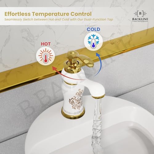 B Backline Basin Mixer Tap | Faucet Hot & Cold Bathroom Basin Tap Pillar tap for Basin | Tap for Bathroom & Livingroom (Gold) - Image 3