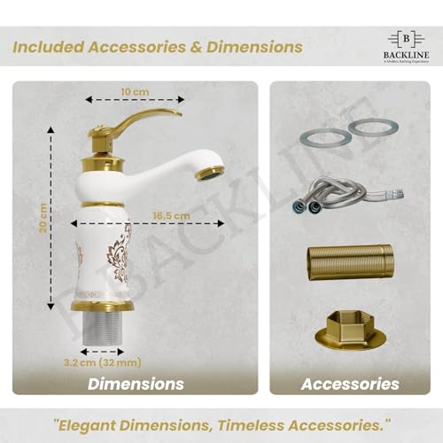 B Backline Basin Mixer Tap | Faucet Hot & Cold Bathroom Basin Tap Pillar tap for Basin | Tap for Bathroom & Livingroom (Gold) - Image 5