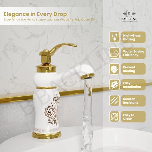 B Backline Basin Mixer Tap | Faucet Hot & Cold Bathroom Basin Tap Pillar tap for Basin | Tap for Bathroom & Livingroom (Gold) - Image 4