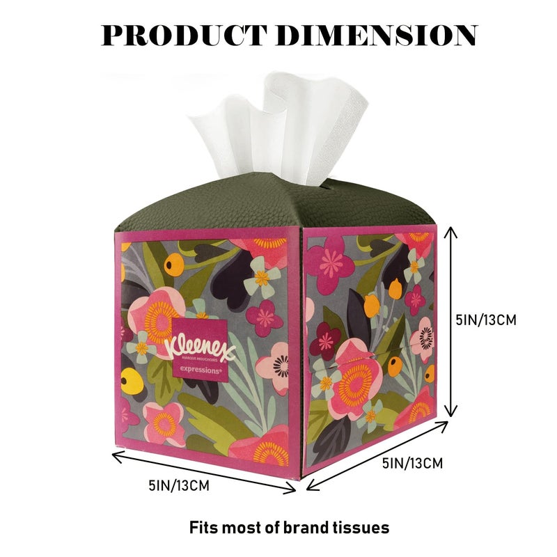 PARIERIS Tissue Box Cover Holder Square Tissue Cube Cover PU Leather Tissue Organizer with Bottom Belt for Bathroom, Tabletop, Car, Night Stands, Office, Home, Kitchen (1, OliveGreen) - Image 4
