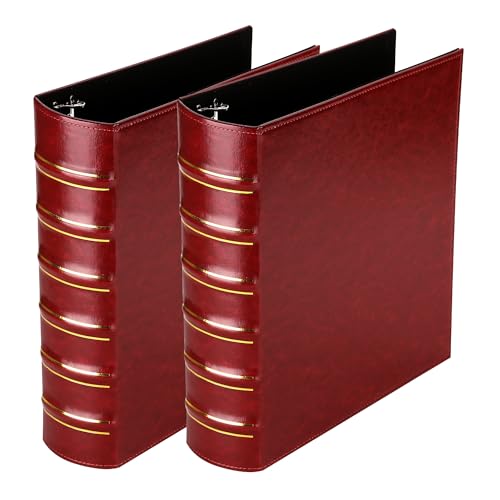 LETVPVOW Vintage Hardback 3 Ring Binder 2 Inch Professional Leather Binders 2 Inch D Ring Holds 400 Sheets Capacity 2 Pack Dark Red - Image 1