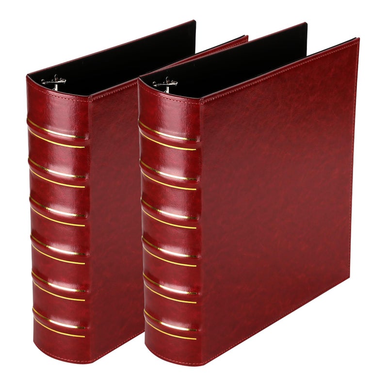 LETVPVOW Vintage Hardback 3 Ring Binder 2 Inch Professional Leather Binders 2 Inch D Ring Holds 400 Sheets Capacity 2 Pack Dark Red - Image 2