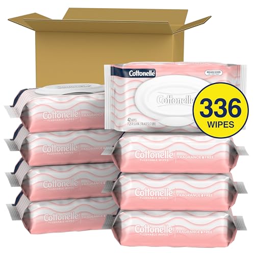 Cottonelle Fragrance Free Flushable Wet Wipes, Adult Wet Wipes, 8 Flip-Top Packs, 42 Wipes Per Pack - Image 2