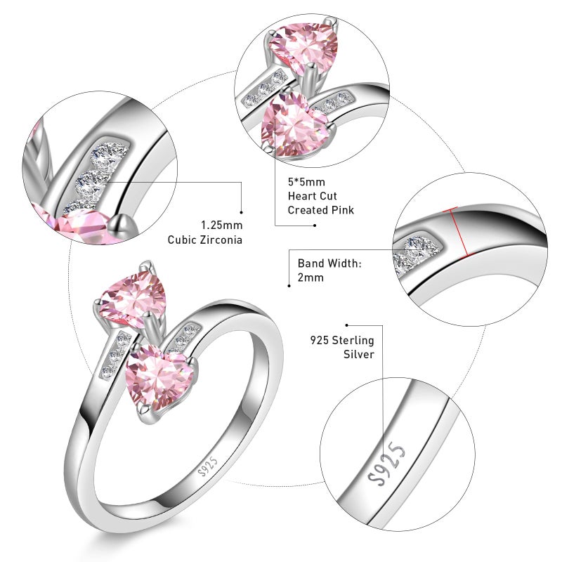 Yaresul Adjustable Pink Ring for Women Heart Promise Ring 925 Sterling Silver October Birthstone Women Open Ring Stackables Statement - Image 4