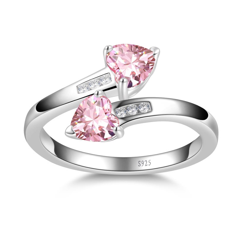 Yaresul Adjustable Pink Ring for Women Heart Promise Ring 925 Sterling Silver October Birthstone Women Open Ring Stackables Statement - Image 2