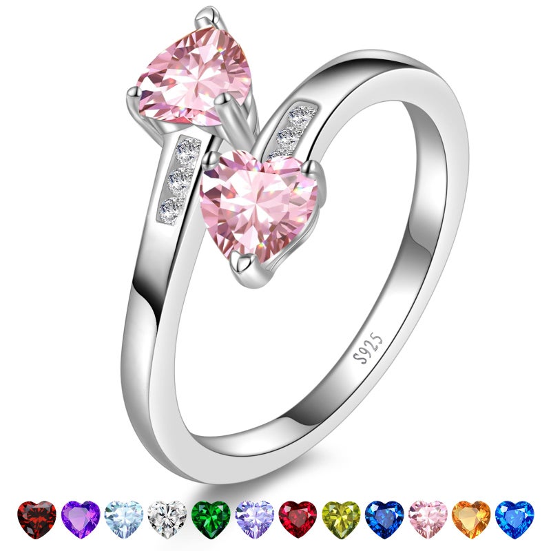 Yaresul Adjustable Pink Ring for Women Heart Promise Ring 925 Sterling Silver October Birthstone Women Open Ring Stackables Statement - Image 1