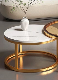 NKX Set Of 2 Modern Round Coffee Table With Top Marble Stone and Metal Frame  - Image 4