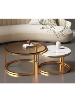 NKX Set Of 2 Modern Round Coffee Table With Top Marble Stone and Metal Frame  - Image 1