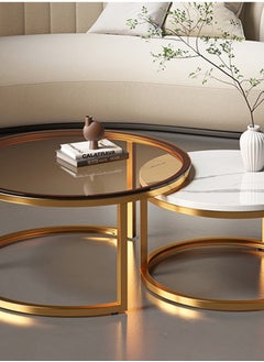 NKX Set Of 2 Modern Round Coffee Table With Top Marble Stone and Metal Frame  - Image 3