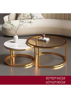 NKX Set Of 2 Modern Round Coffee Table With Top Marble Stone and Metal Frame  - Image 2