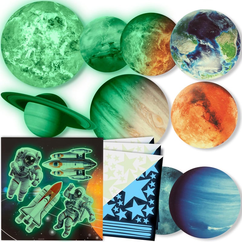 LIDERSTAR Glow in The Dark Stars and Planets, Bright Solar System Wall Stickers - USA Astronaut Spaceship, Ceiling Decals for Kids Bedroom Any Room, Shining Space Decoration, Birthday Gift for Boys and Girls - Image 5