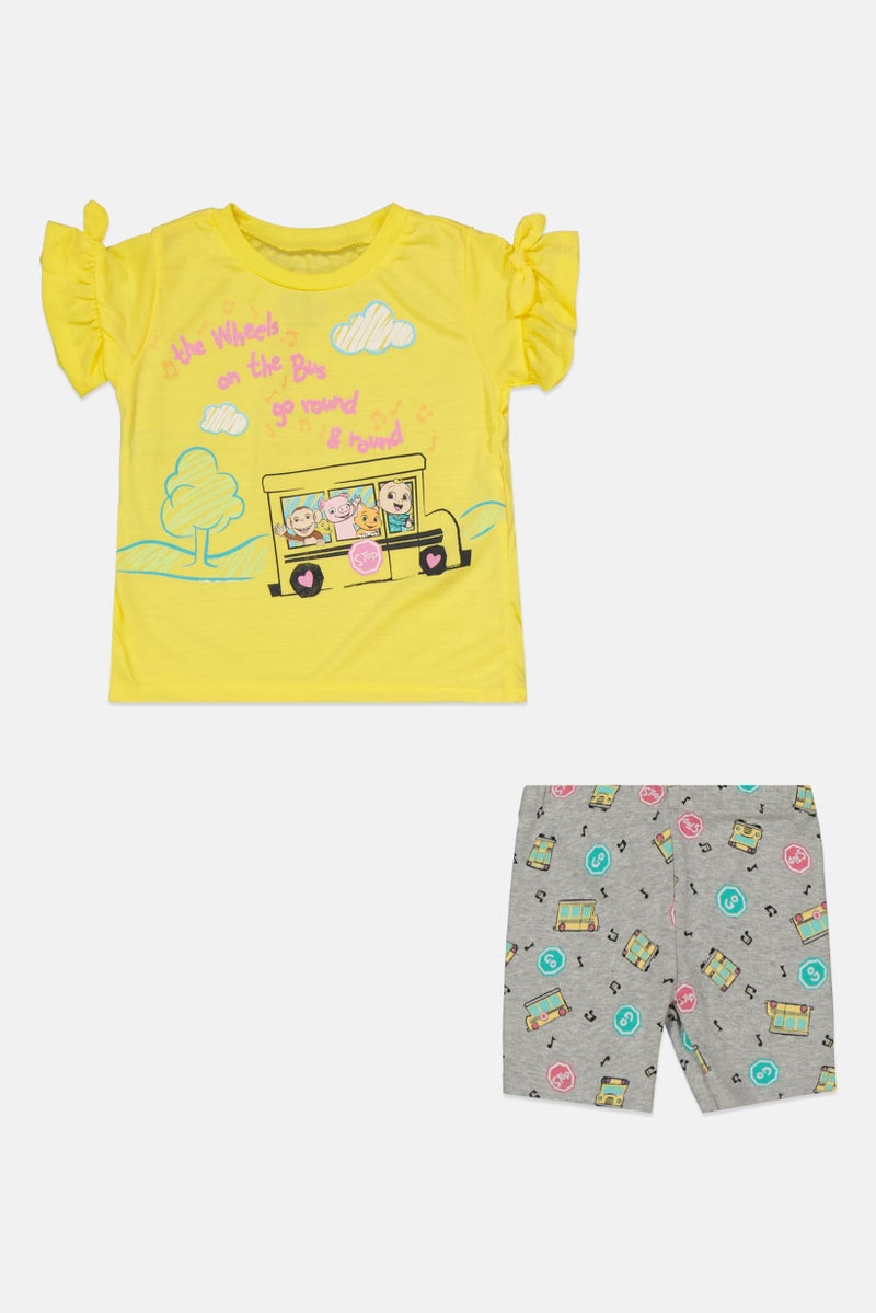 Cocomelon Toddler Girl 2 Pieces Graphic Print Top And Short Set, Yellow Combo - Image 1