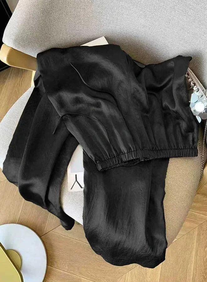 Take Two Black Solid Wide Leg Pants