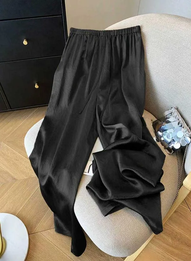 Take Two Black Solid Wide Leg Pants