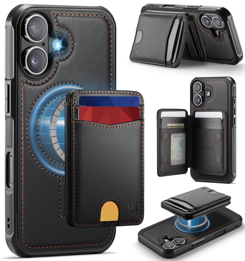 Usroom for iPhone 17 Wallet Case Compatible with Magsafe, Magnetic RFID Blocking Card Holder Kickstand 2 in 1 Detachable Case for iPhone 17 6.3", Black - Image 1
