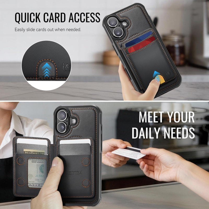 Usroom for iPhone 17 Wallet Case Compatible with Magsafe, Magnetic RFID Blocking Card Holder Kickstand 2 in 1 Detachable Case for iPhone 17 6.3", Black - Image 4