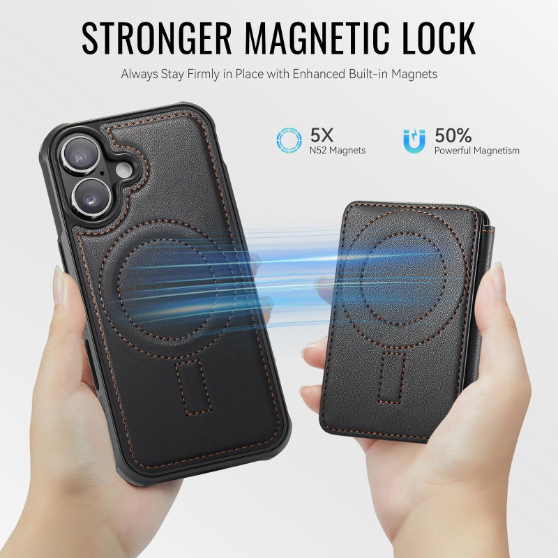 Usroom for iPhone 17 Wallet Case Compatible with Magsafe, Magnetic RFID Blocking Card Holder Kickstand 2 in 1 Detachable Case for iPhone 17 6.3", Black - Image 2