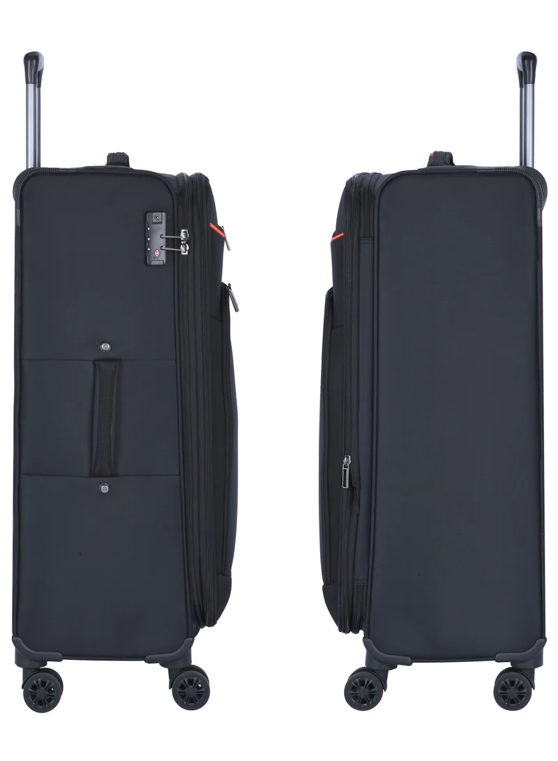 eminent Expandable Luggage Trolley Bag Soft Suitcase for Unisex Travel Polyester Shell Lightweight with TSA lock Double Spinner Wheels E777SZ Medium Checked 24 Inch Black