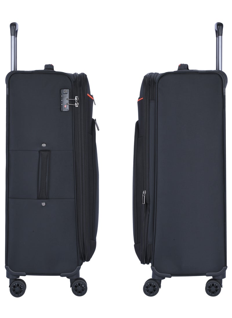 eminent Expandable Luggage Trolley Bag Soft Suitcase for Unisex Travel Polyester Shell Lightweight with TSA lock Double Spinner Wheels E777SZ Medium Checked 24 Inch Black  - Image 3