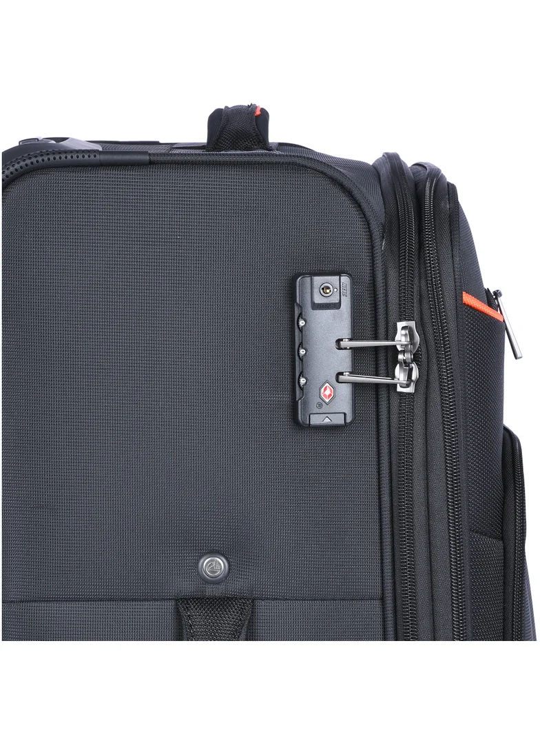 eminent Expandable Luggage Trolley Bag Soft Suitcase for Unisex Travel Polyester Shell Lightweight with TSA lock Double Spinner Wheels E777SZ Medium Checked 24 Inch Black