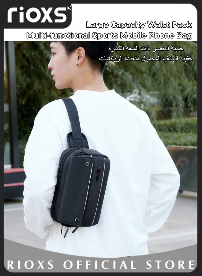 RIOXS Large Capacity Waist Pack Multi-functional Sports Mobile Phone Bag for Men and Women Casual Crossbody Sling Bag Lightweight Waterproof Daypack for Travel Hiking - Image 2
