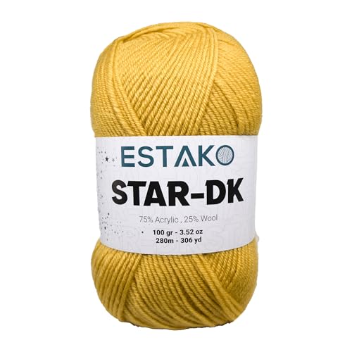 Estako Star-DK Yarn - 75% Acrylic 25% Wool - Soft Lightweight DK #3-100g (3.52oz), 280m (306 yds) - Crochet & Knitting Yarn (32191 - Yellow) - Image 1