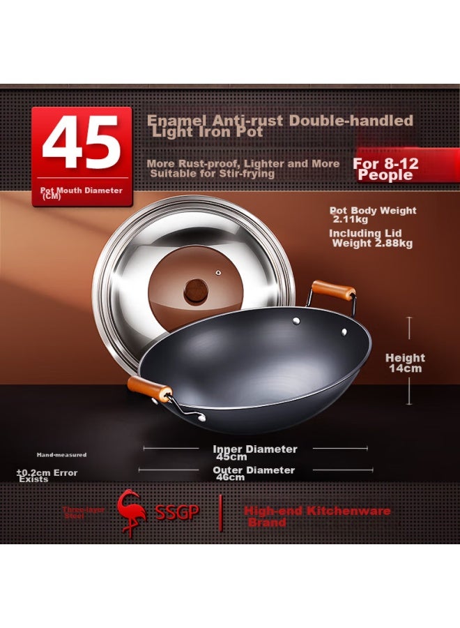 SSGP San Si Steel Double-handled Iron Wok, Large Traditional Uncoated Iron Pan, Specially Designed For Gas Stoves, Round Bottom, No Seasoning Required, 45cm, 30274 - Image 5