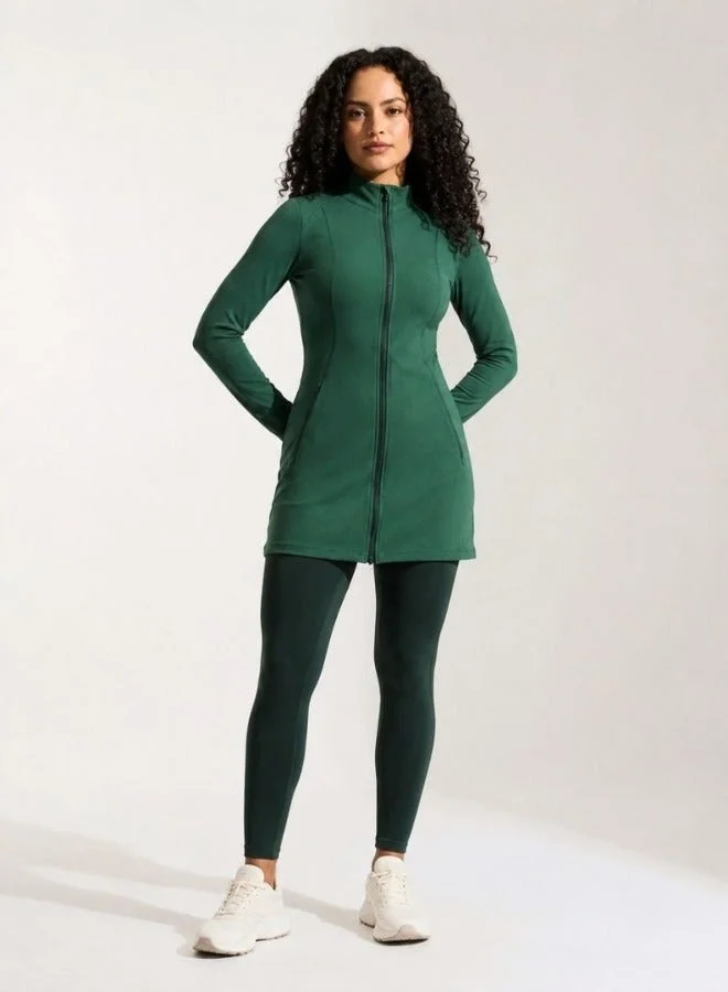 Zaecy  Women’s Front-Zip Longline Jacket – Emerald Green for Women | Best Price UAE