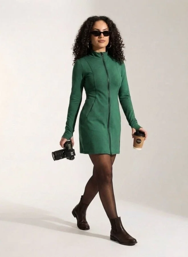Women’s Front-Zip Longline Jacket – Emerald Green