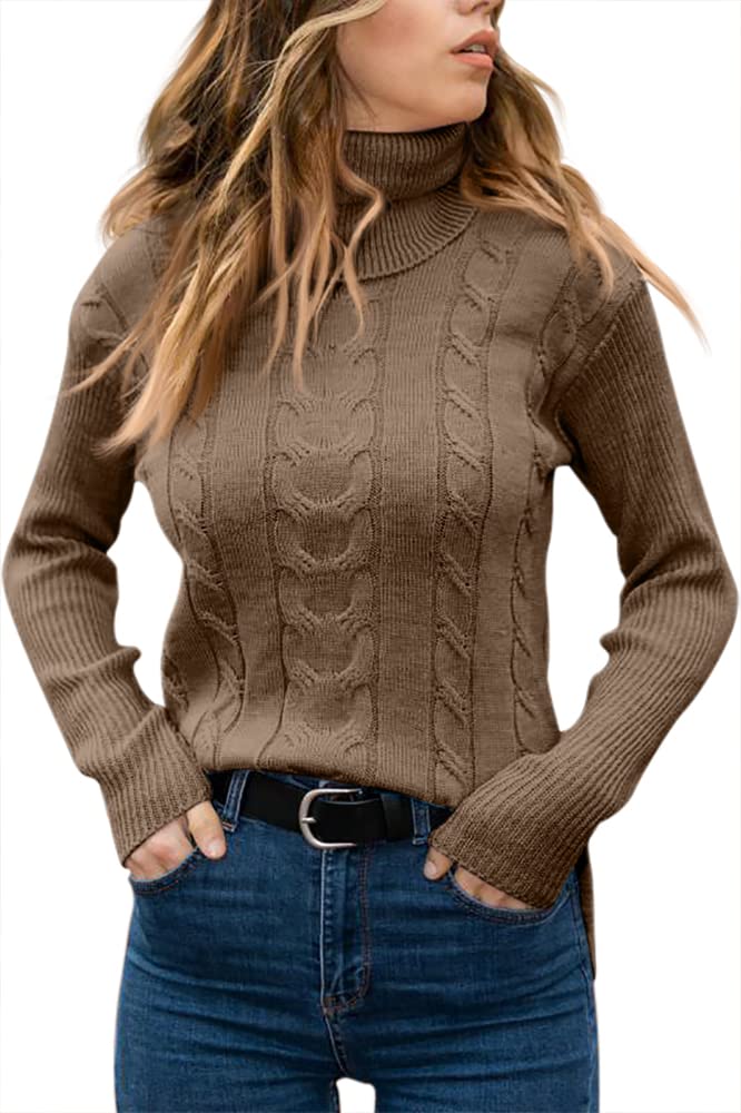Langwyqu Womens' Turtleneck Long Sleeve Cable Knit Sweaters - Image 2