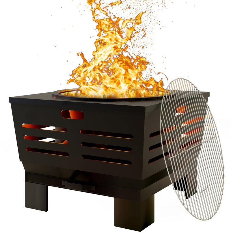 Fire Beauty Fire Pit with Stand,Smokeless Wood Burning Firepit with Ash Pan,Portable Outdoor Firepit with Cooking Grate & Poker For Camping,Backyard|L:23''xW:23''xH:17'',28.6lbs - Image 3