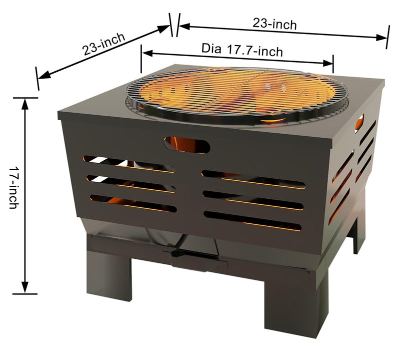 Fire Beauty Fire Pit with Stand,Smokeless Wood Burning Firepit with Ash Pan,Portable Outdoor Firepit with Cooking Grate & Poker For Camping,Backyard|L:23''xW:23''xH:17'',28.6lbs - Image 5