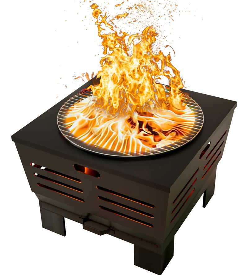 Fire Beauty Fire Pit with Stand,Smokeless Wood Burning Firepit with Ash Pan,Portable Outdoor Firepit with Cooking Grate & Poker For Camping,Backyard|L:23''xW:23''xH:17'',28.6lbs - Image 1