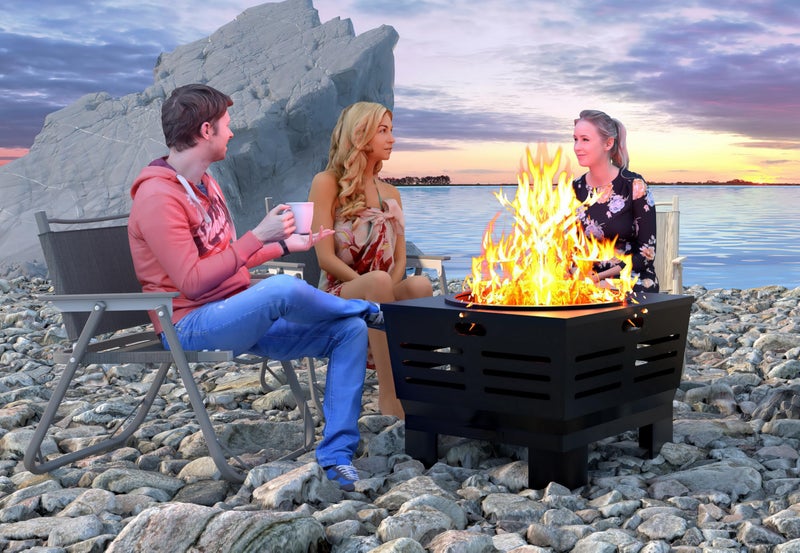Fire Beauty Fire Pit with Stand,Smokeless Wood Burning Firepit with Ash Pan,Portable Outdoor Firepit with Cooking Grate & Poker For Camping,Backyard|L:23''xW:23''xH:17'',28.6lbs - Image 4