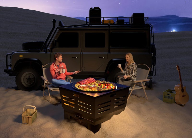 Fire Beauty Fire Pit with Stand,Smokeless Wood Burning Firepit with Ash Pan,Portable Outdoor Firepit with Cooking Grate & Poker For Camping,Backyard|L:23''xW:23''xH:17'',28.6lbs - Image 2