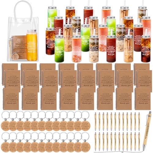 Tosstuki 120 Pcs Employee Appreciation Gifts Bulk Thank You Gifts Set 17 oz Clear Cups Inspirational Spiral Notebooks with Motivational Pens Keychain Bag for Team Coworker Staff (Thank You) - Image 1