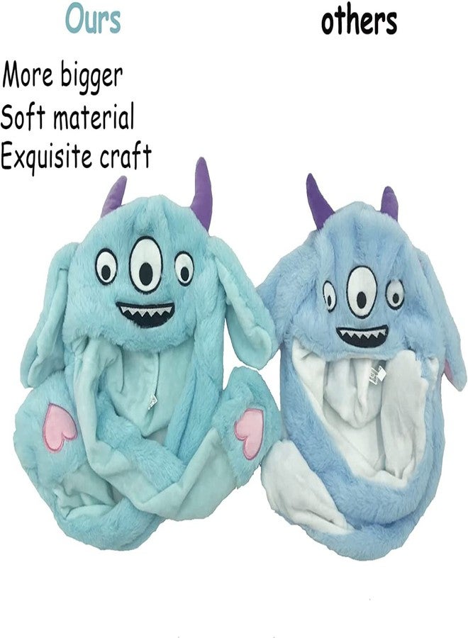 كيديتوس قبعة كيديتوس القطيفة على شكل وحش، قبعة قفز بأذنين متحركتين، قبعة أرنب مضيئة بإضاءة LED مضحكة للنساء والفتيات، أزرق - Image 5