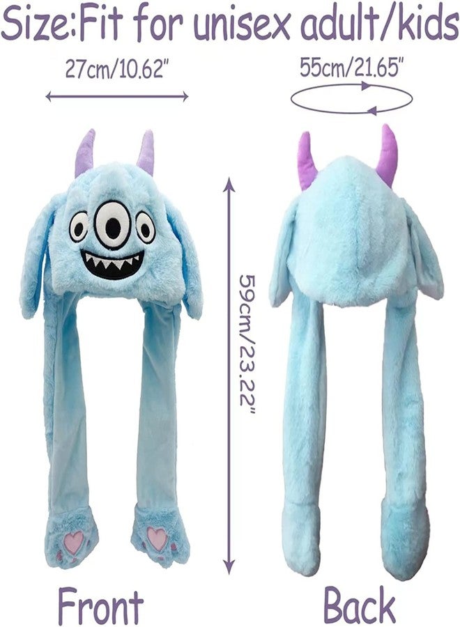كيديتوس قبعة كيديتوس القطيفة على شكل وحش، قبعة قفز بأذنين متحركتين، قبعة أرنب مضيئة بإضاءة LED مضحكة للنساء والفتيات، أزرق - Image 4