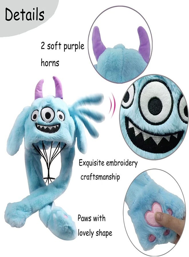 كيديتوس قبعة كيديتوس القطيفة على شكل وحش، قبعة قفز بأذنين متحركتين، قبعة أرنب مضيئة بإضاءة LED مضحكة للنساء والفتيات، أزرق - Image 2