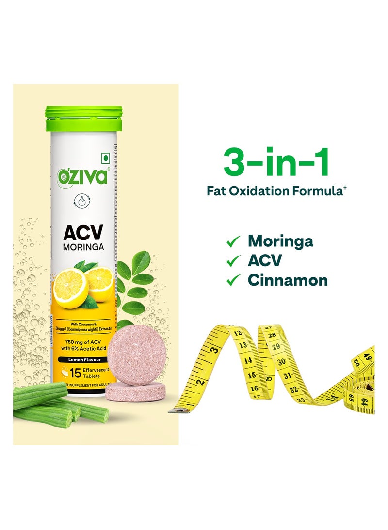 OZiva خل التفاح مع المورينغا | السيطرة على الرغبات | خل التفاح، القرفة، الجوجول | بدون مالتوديكسترين وبدون سكر مضاف - ليمون، عبوة من 12 (180 قرص) - Image 2