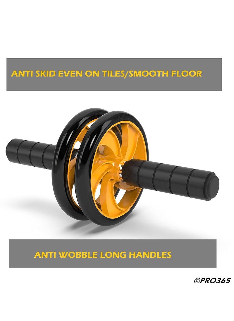 PRO365 Home Gym Ab Roller/Indoor Ab Wheel for Abs Workouts /Dual Abdominal Exercise/Core Workouts for Men and Women (6 MM Safe Knee Mat, Yellow Roller)  - Image 3