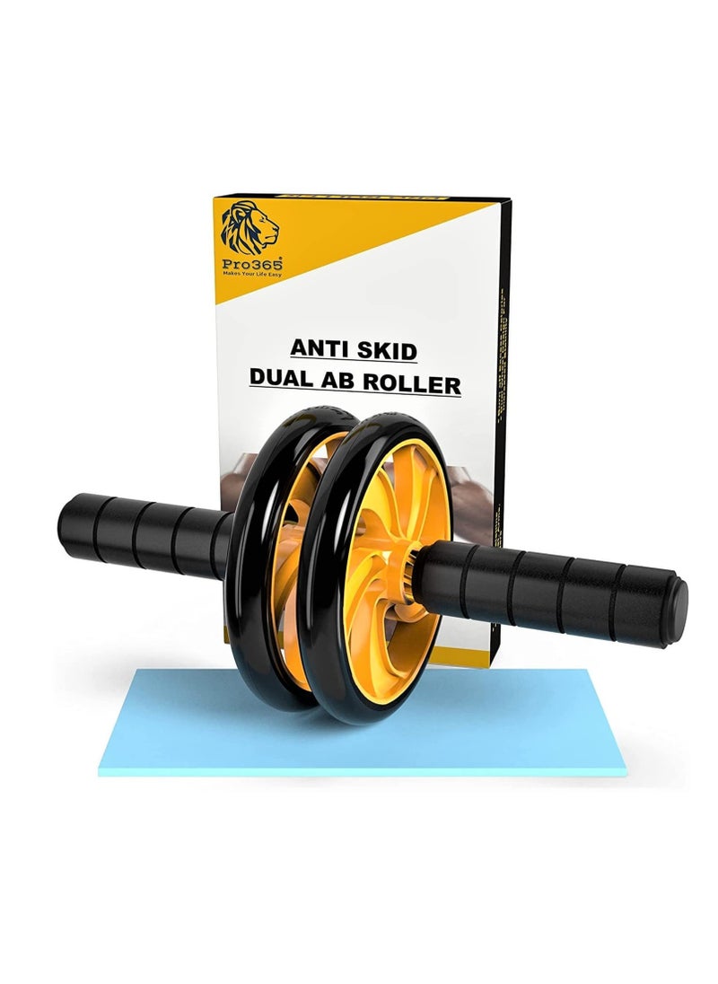 PRO365 Home Gym Ab Roller/Indoor Ab Wheel for Abs Workouts /Dual Abdominal Exercise/Core Workouts for Men and Women (6 MM Safe Knee Mat, Yellow Roller)  - Image 1