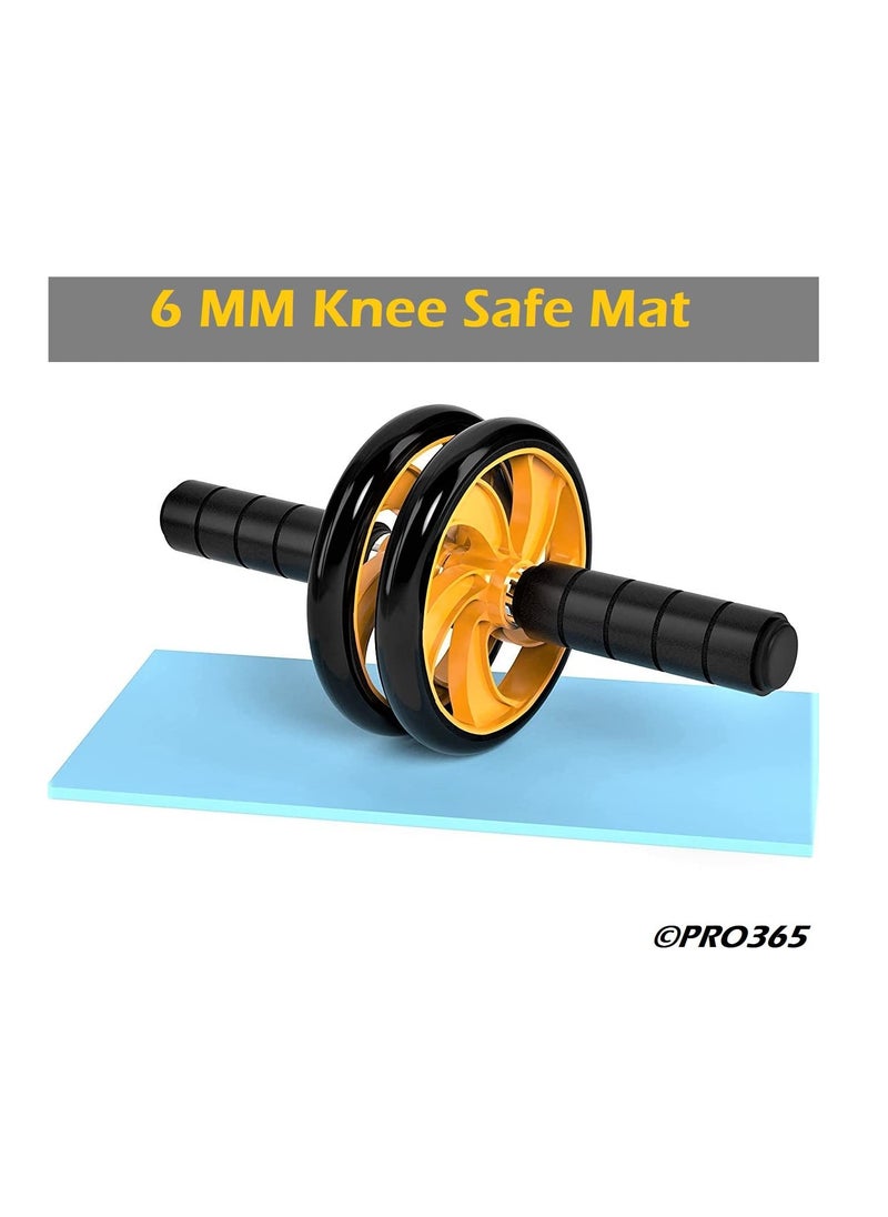 PRO365 Home Gym Ab Roller/Indoor Ab Wheel for Abs Workouts /Dual Abdominal Exercise/Core Workouts for Men and Women (6 MM Safe Knee Mat, Yellow Roller)  - Image 4